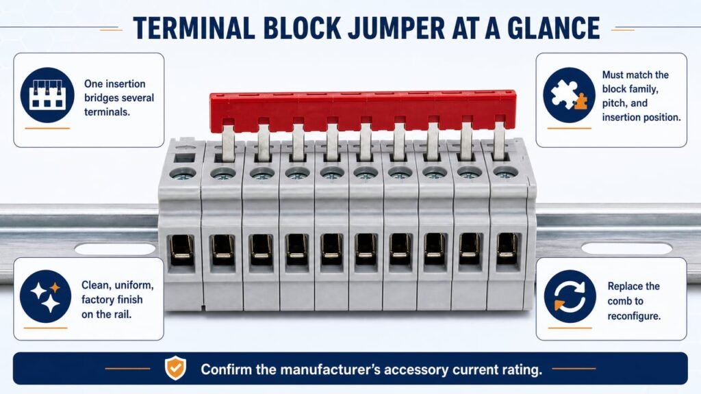 Figure 2. A terminal block jumper at a glance: speed, compatibility, appearance, reconfiguration, and mixed terminal types.